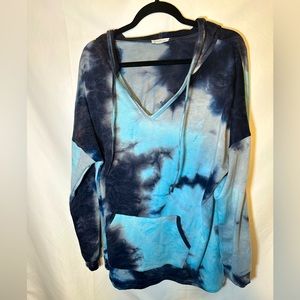 Chic Soul Navy-Turquoise Tie Dye Hoodie